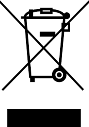 A symbol of a wheeled bin with a large cross over it, indicating that the item should not be disposed of in regular household waste